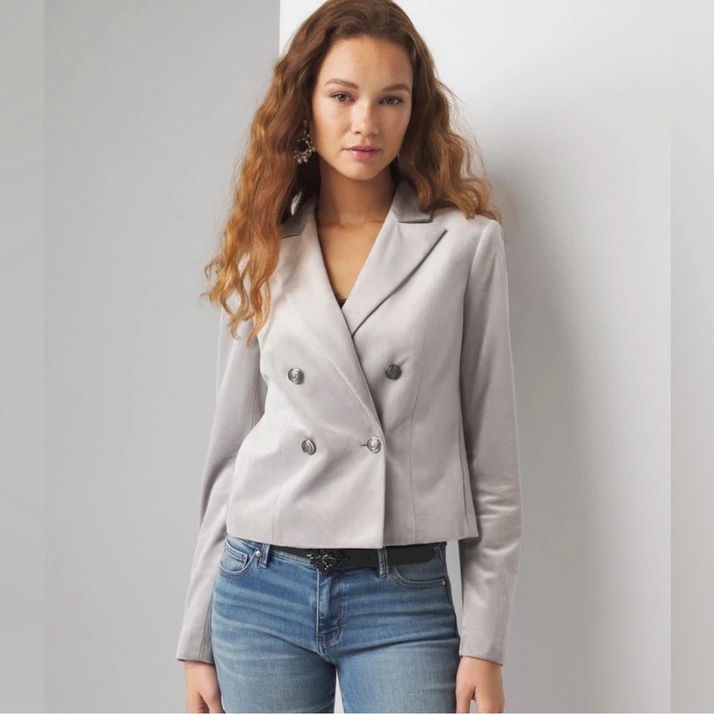 White House Black Market Silver Velvet Blazer